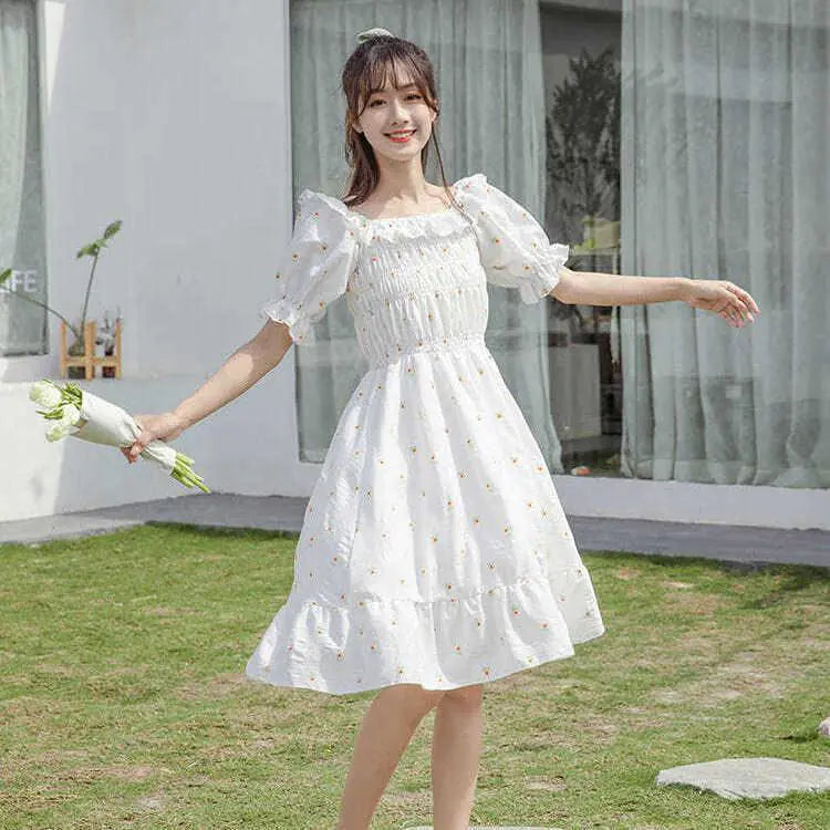 Puff Sleeve Waist-Tight Dress for Women - Platycodon