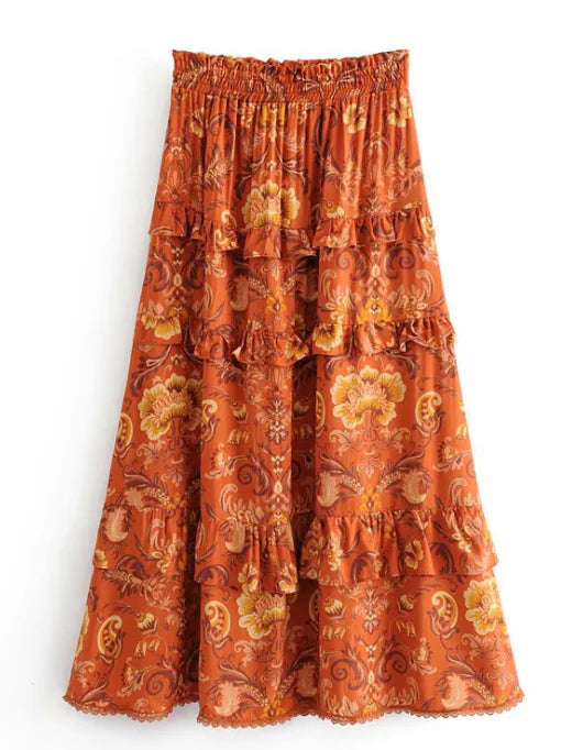 Floral Skirt, Phoenix Tail Skirt, Ruffle Collar Shirt