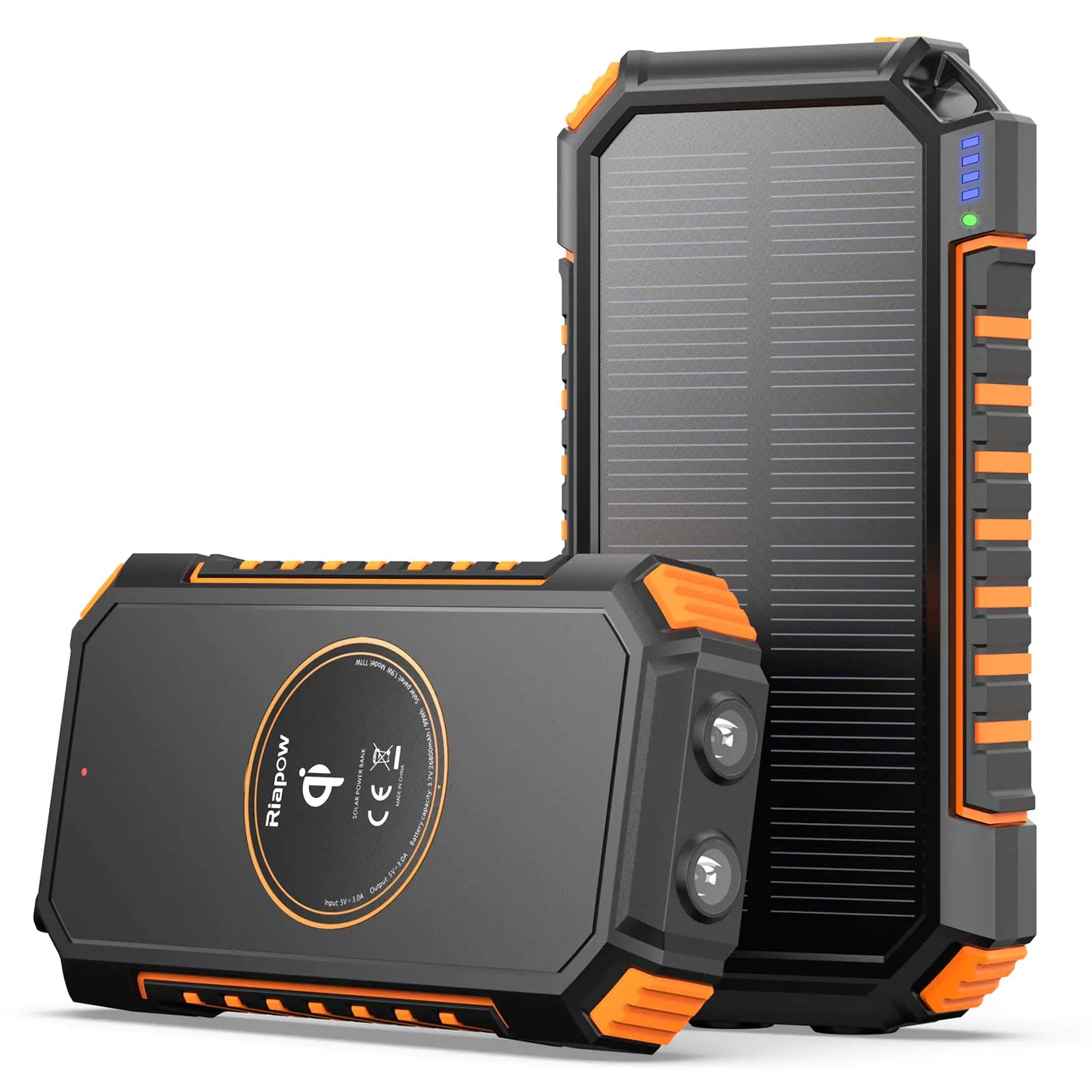 Riapow 26800mAh Solar Power Bank with Wireless Charging