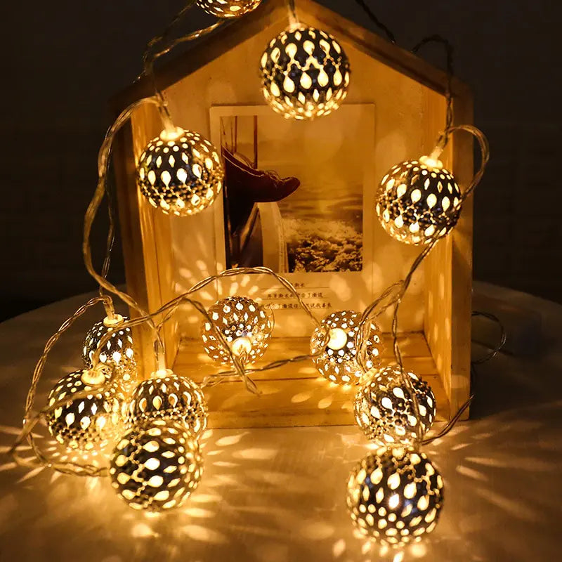 LED Fairy Garland with Hollow Wrought Iron Balls