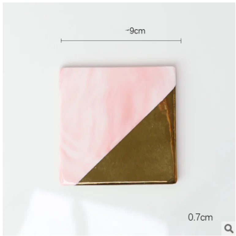 Nordic Style Marble Ceramic Coaster with Gold Edge