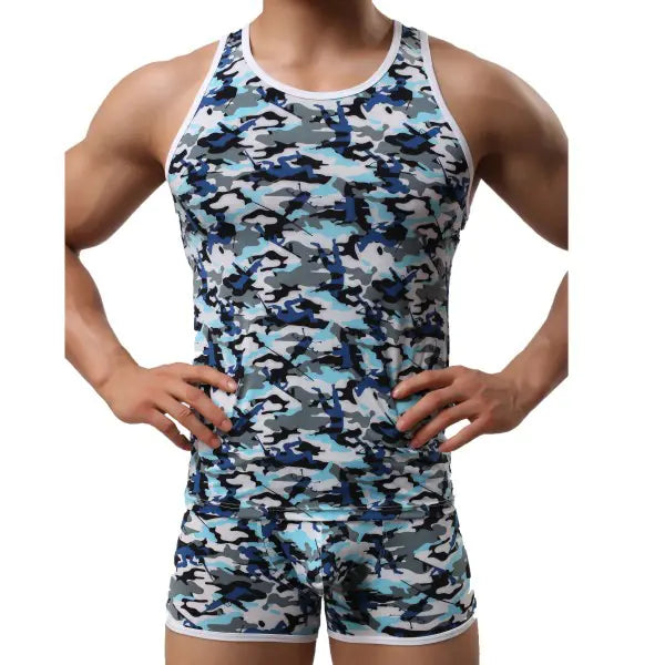 Men's Slim Fit Camouflage Tank Top with Round Neck