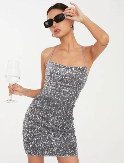 Sequin Mini Dress with Spaghetti Straps (One Piece)