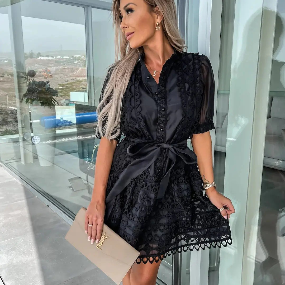 Women's Mini Dress with Fashion Lace Stitching
