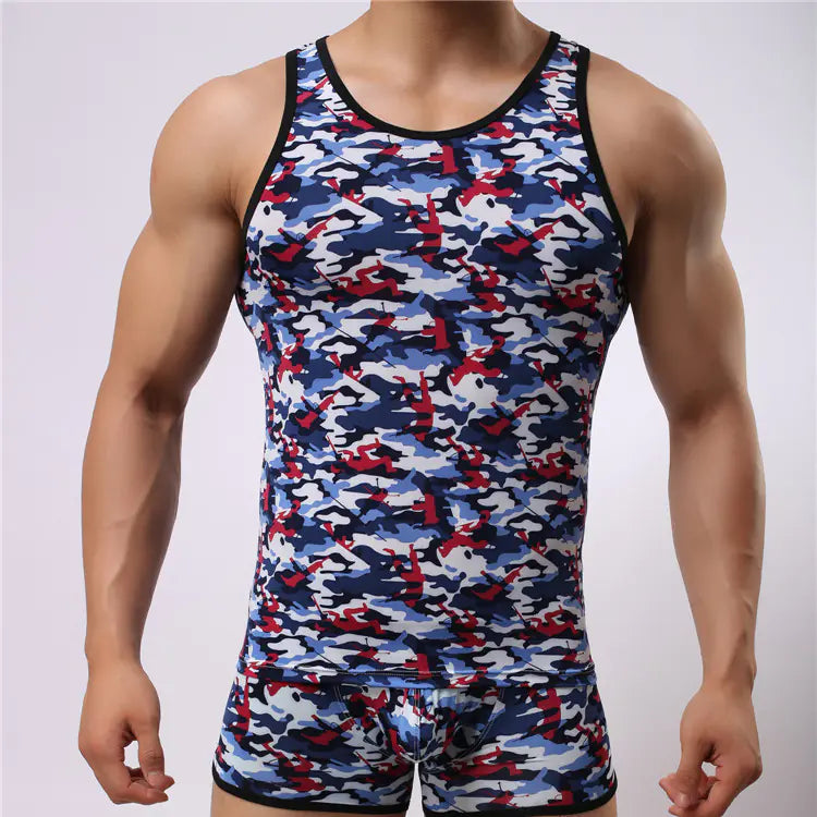 Men's Slim Fit Camouflage Tank Top with Round Neck