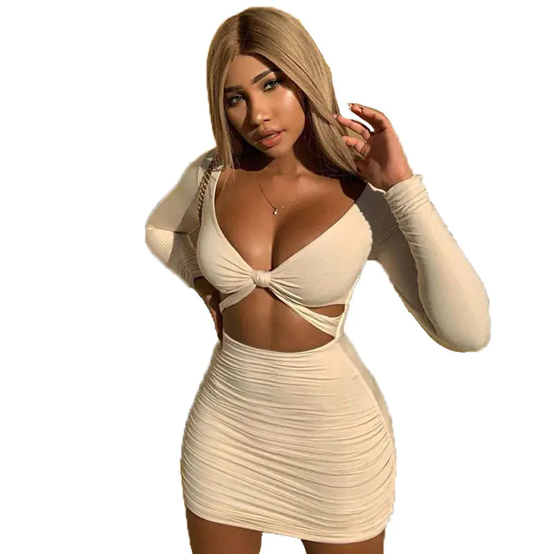 Ruffled Mini Dress with Long Sleeves