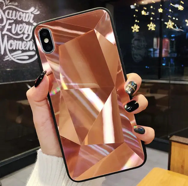 Chic 3D Diamond Mirror Couple's Case
