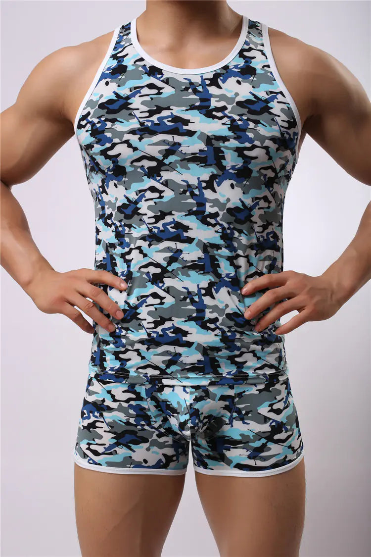 Men's Slim Fit Camouflage Tank Top with Round Neck