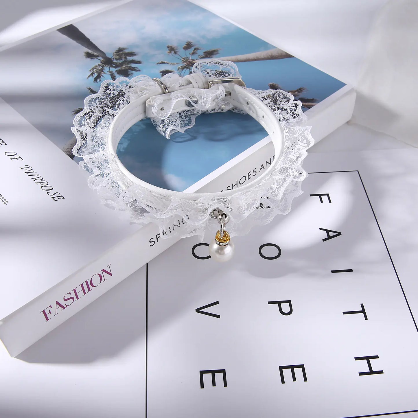 Adjustable Cat Collar with Bell and Lace Design