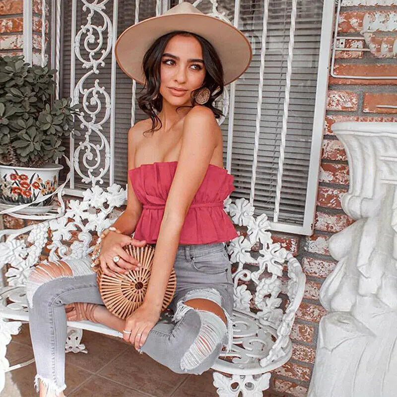 Off Shoulder Ruffled Tube Top for Women