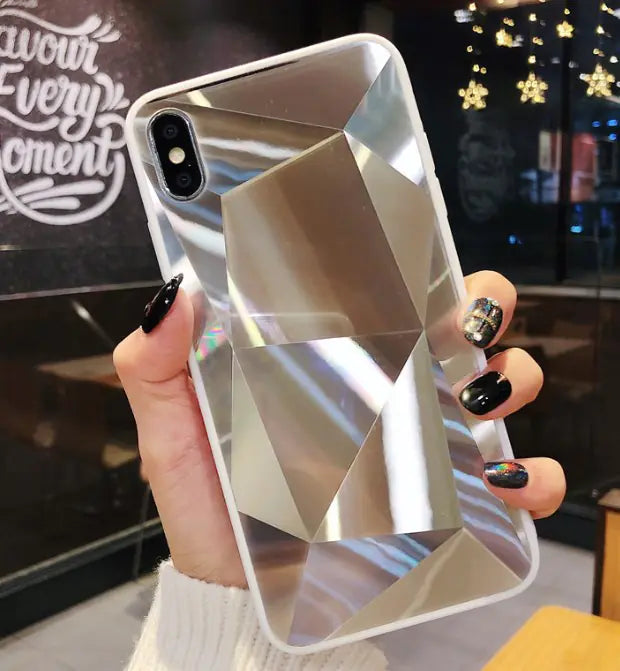 Chic 3D Diamond Mirror Couple's Case