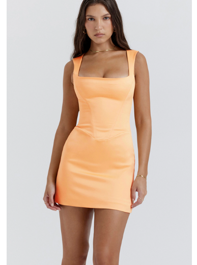 Square Neck Cap Sleeve Mini Dress (One Piece)
