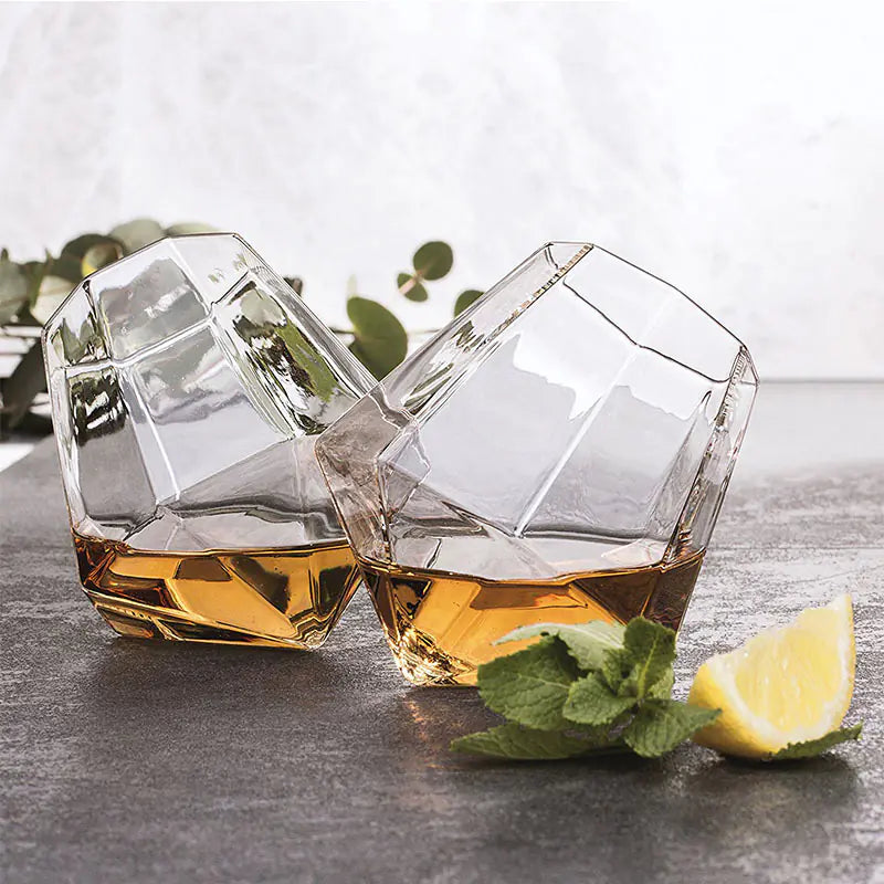 Diamond-Shaped Glass Cup for Whiskey and Cocktails