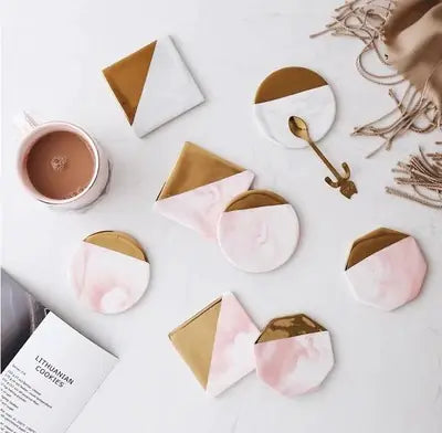 Nordic Style Marble Ceramic Coaster with Gold Edge