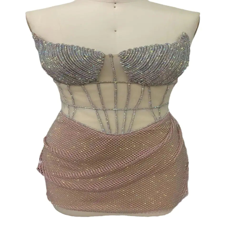 Diamond Tube Top Fishbone Slim Mini Dress