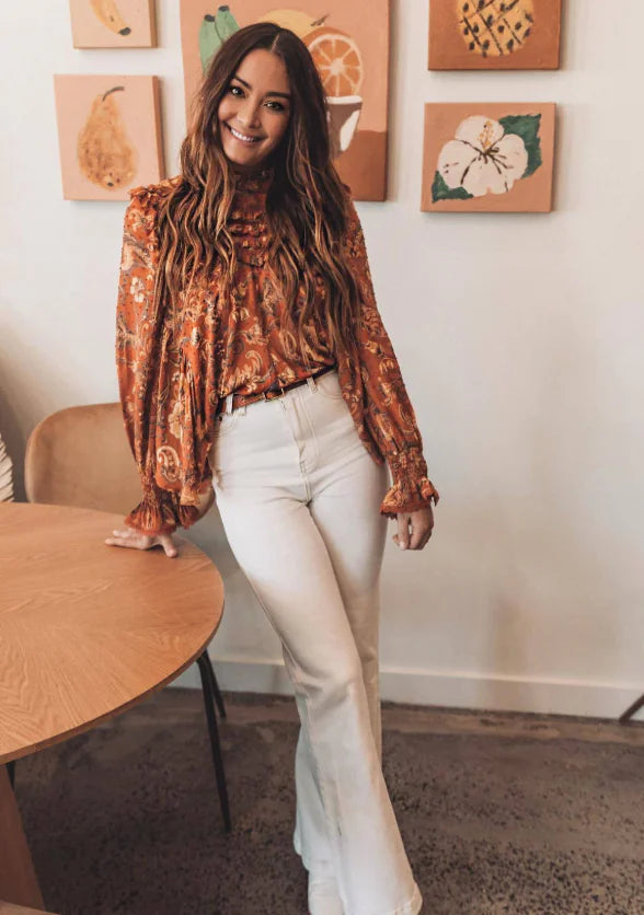 Floral Skirt, Phoenix Tail Skirt, Ruffle Collar Shirt