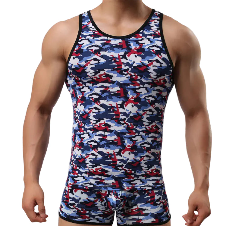 Men's Slim Fit Camouflage Tank Top with Round Neck