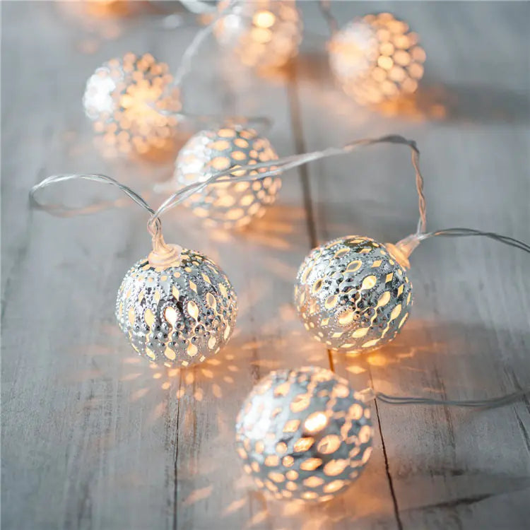LED Fairy Garland with Hollow Wrought Iron Balls