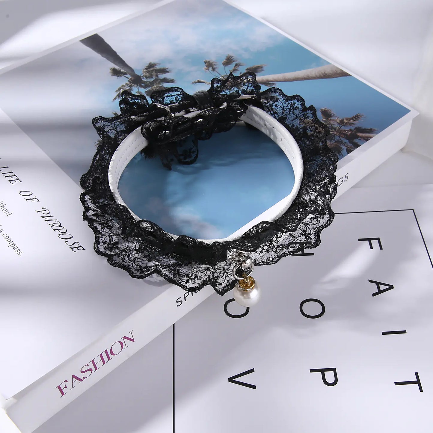 Adjustable Cat Collar with Bell and Lace Design