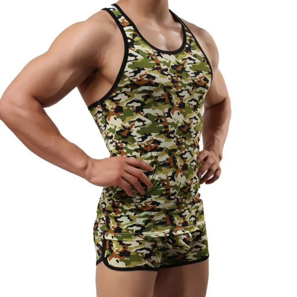 Men's Slim Fit Camouflage Tank Top with Round Neck