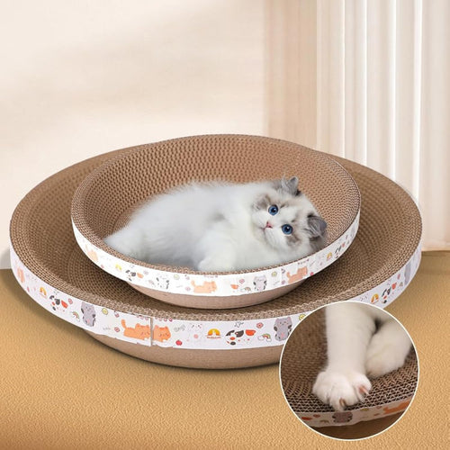 2-in-1 Cat Scratch & Lounge Nest - Oval Corrugated Design
