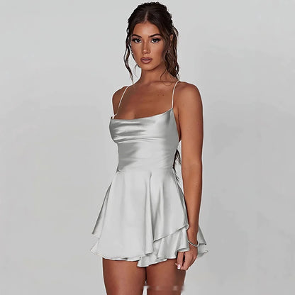 Backless Drawstring Pleated Mini Dress