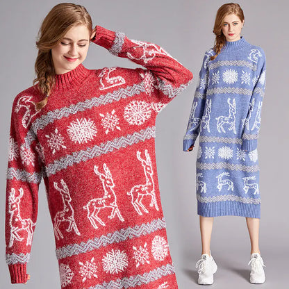 Festive Velvet Reindeer Dress for Women