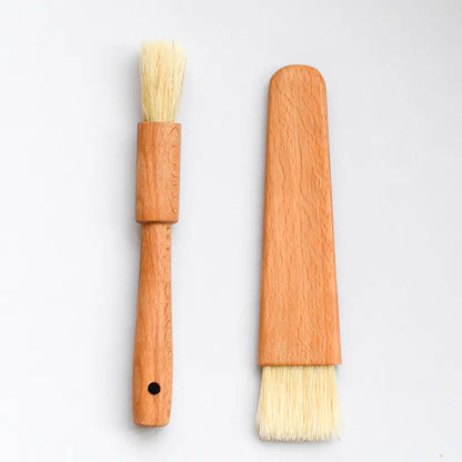 Beech Wood Flat Handle Round Brush for Cooking and Baking