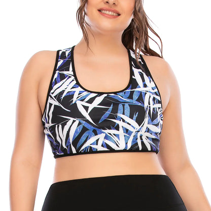 Plus Size Yoga Suit with Tropical Print & Sports Bra
