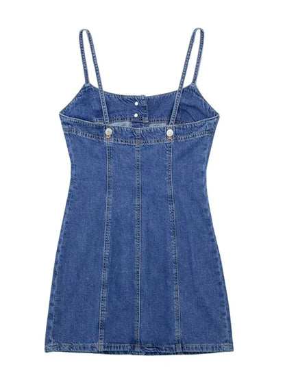 TRAFZA Women's Slim Backless Denim Mini Dress