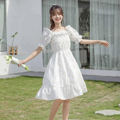 Puff Sleeve Waist-Tight Dress for Women - Platycodon