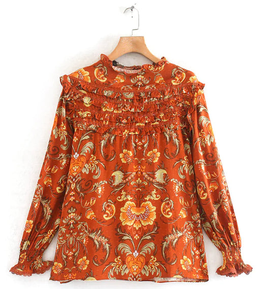 Floral Skirt, Phoenix Tail Skirt, Ruffle Collar Shirt