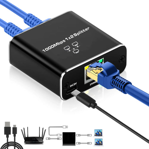 Gigabit Ethernet Dual Port Splitter with USB-C