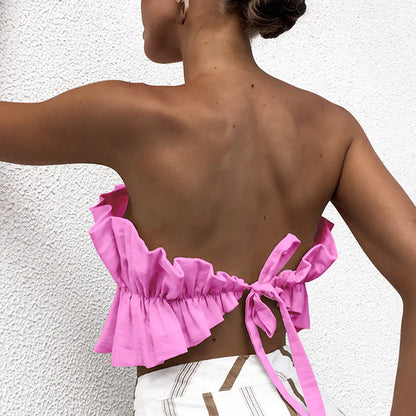 Off Shoulder Ruffled Tube Top for Women