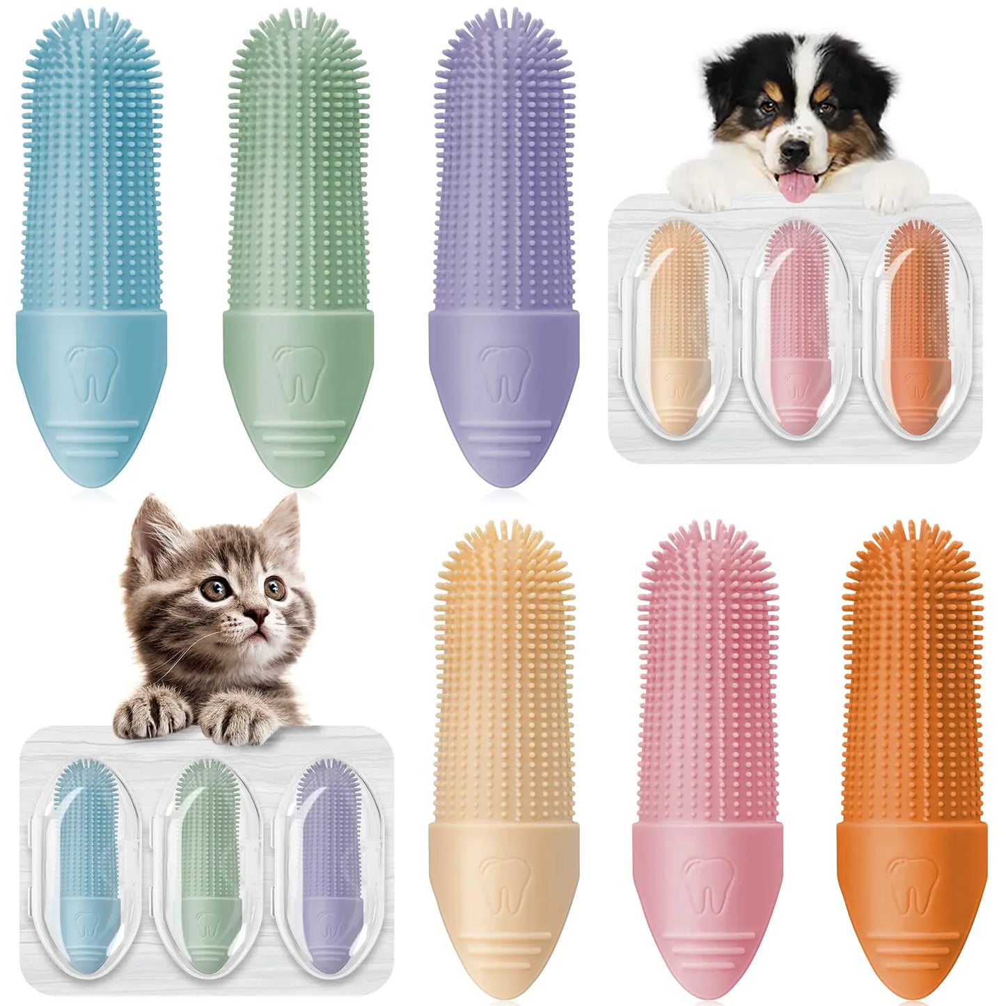 Colorful 6-Pack Pet Finger Toothbrushes