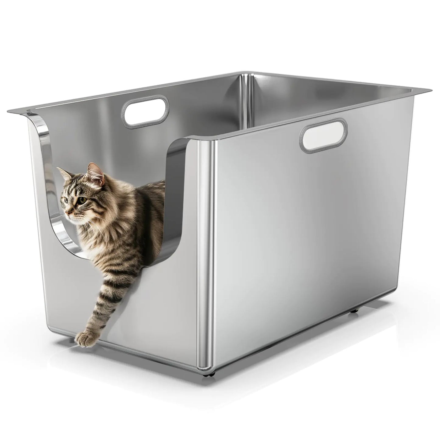 XL Stainless Steel Cat Litter Box with High Sides