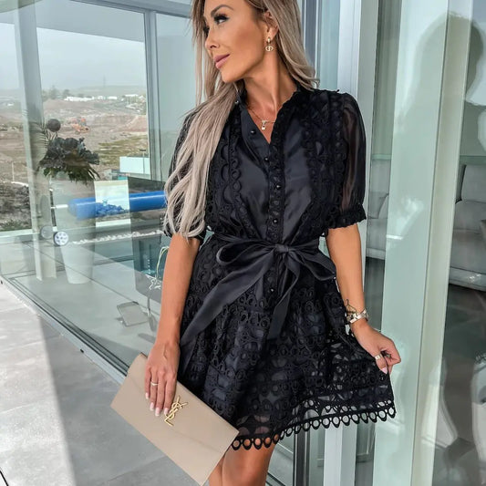 Women's Mini Dress with Fashion Lace Stitching