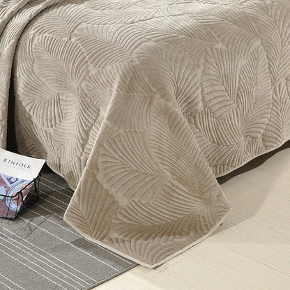 Cotton Milk Velvet Bed Cover Set with Quilted Design