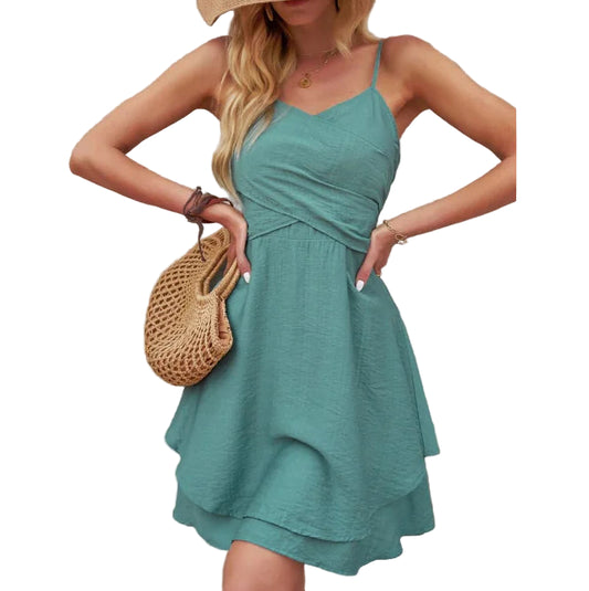 WOLFF Ruched Mini Dress - Summer V-neck Bodycon