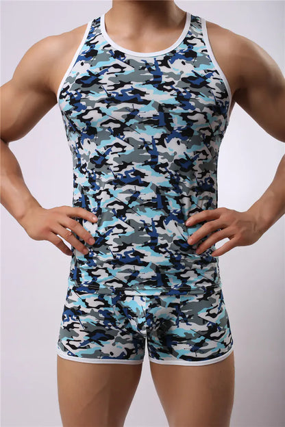 Men's Slim Fit Camouflage Tank Top with Round Neck