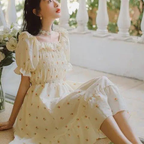 Puff Sleeve Waist-Tight Dress for Women - Platycodon
