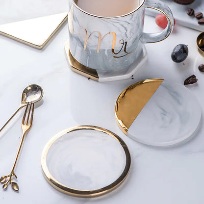 Nordic Style Marble Ceramic Coaster with Gold Edge