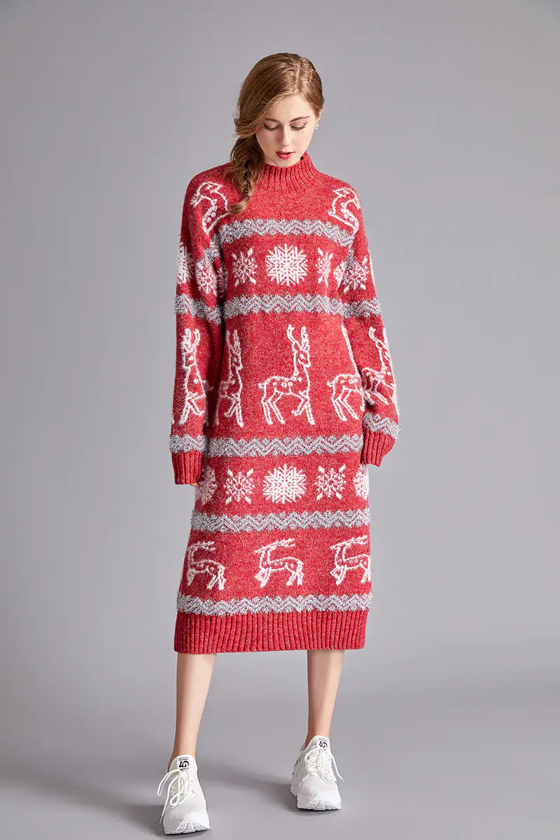 Festive Velvet Reindeer Dress for Women