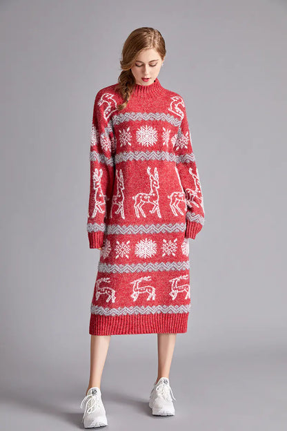 Festive Velvet Reindeer Dress for Women