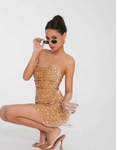 Sequin Mini Dress with Spaghetti Straps (One Piece)