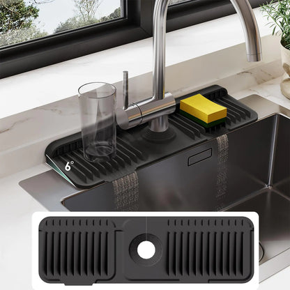 24 Inch Silicone Sink Edge Mat with Slope Drain, Black