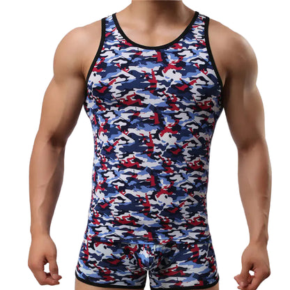 Men's Slim Fit Camouflage Tank Top with Round Neck