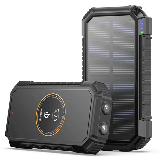 Riapow 26800mAh Solar Power Bank with Wireless Charging