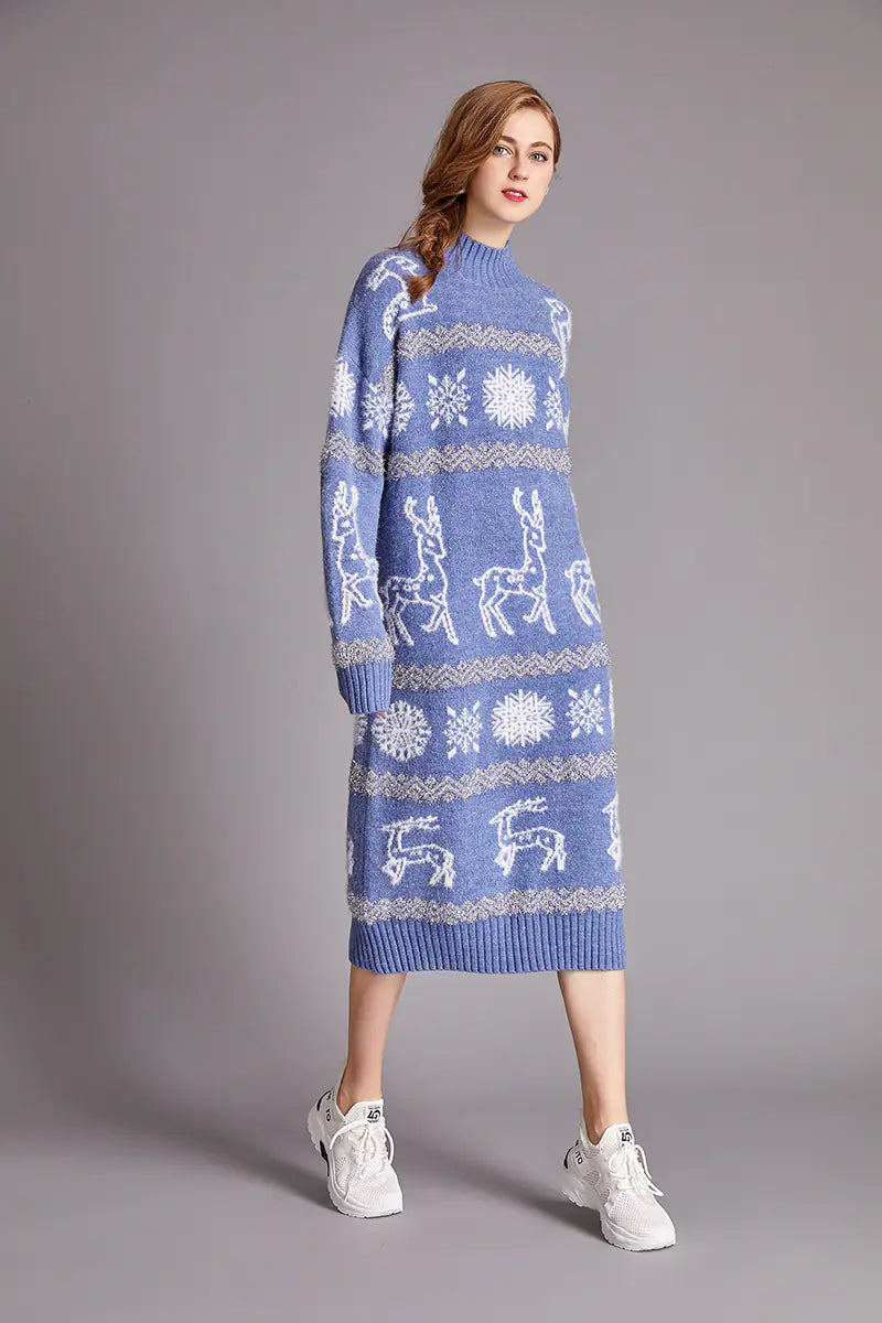 Festive Velvet Reindeer Dress for Women