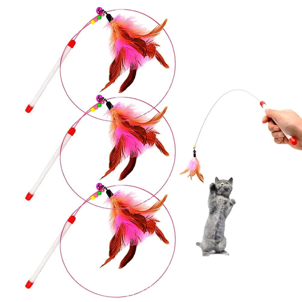 Feathery Fun Cat Sticks by MAIYU - 3 Pack with Bells & Beads